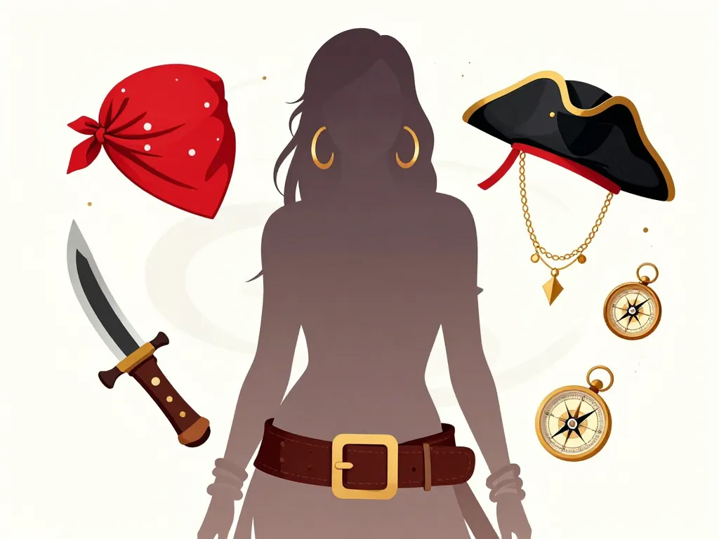 Illustration accessoires bandana ceinture boucle oreille cache oeil — pirate deguisement femme