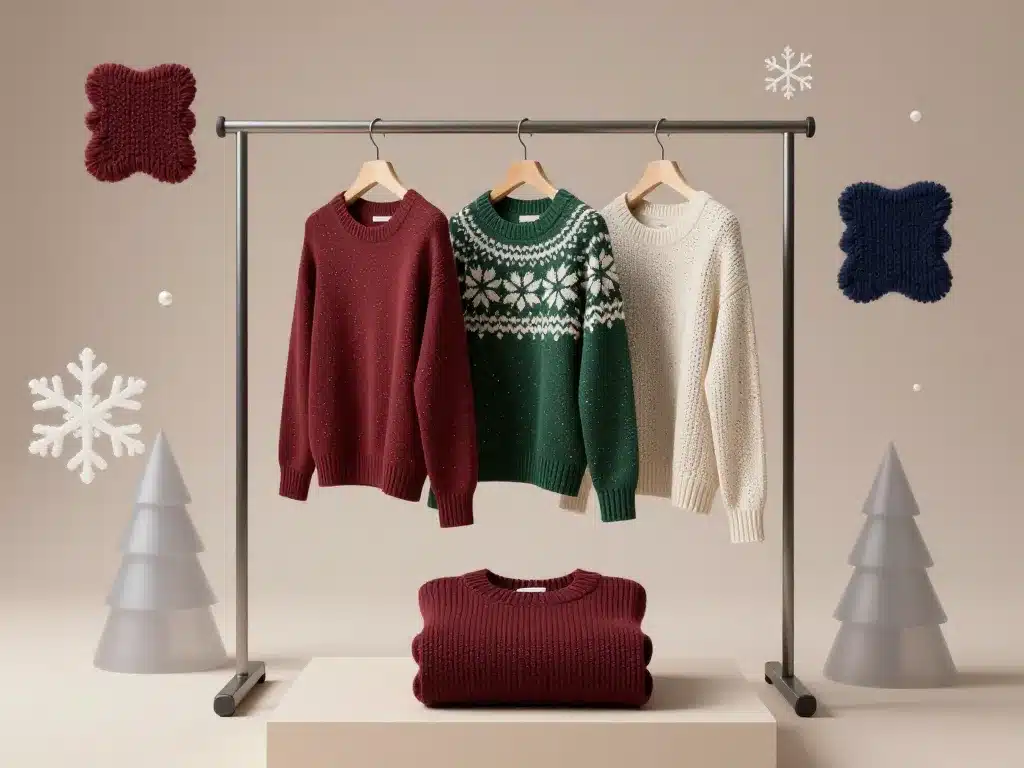 pull noël femme chic en rack : minimaliste, jacquard, sequins