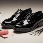 Réparer chaussures vernies craquelées avec outils et brillance