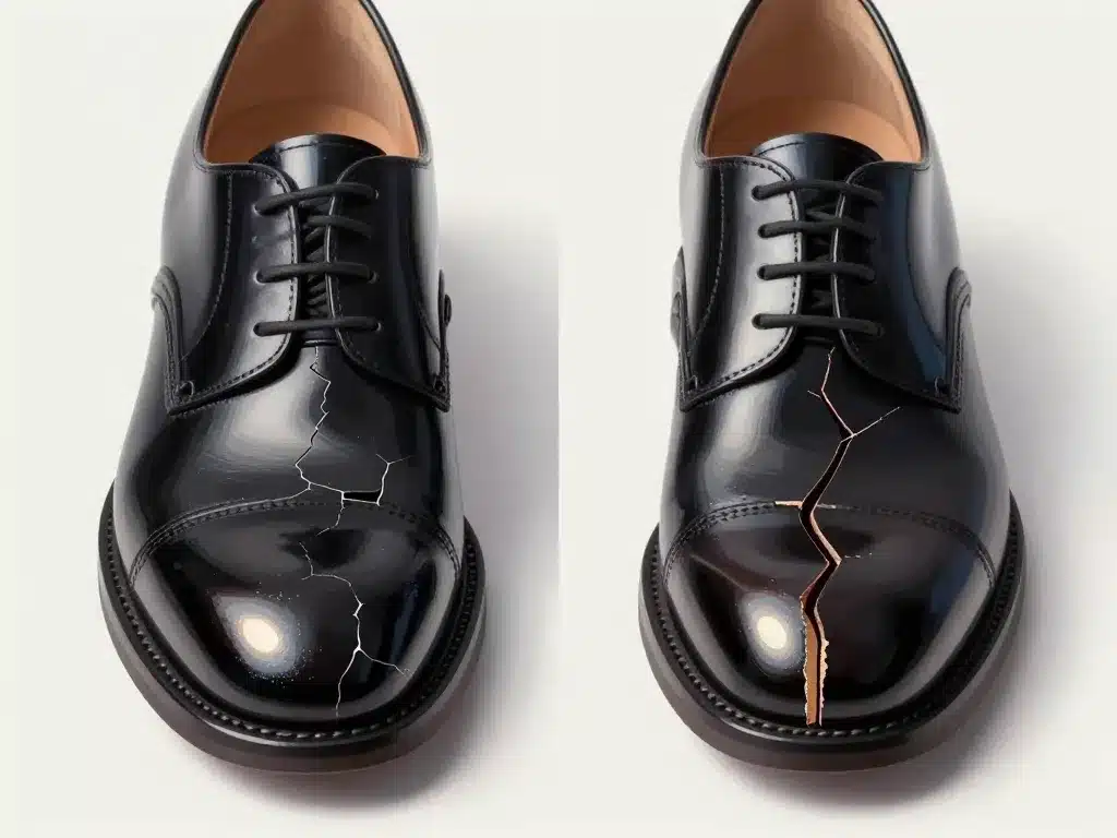 Réparer chaussures vernies craquelées comparaison fissures vernis et cuir
