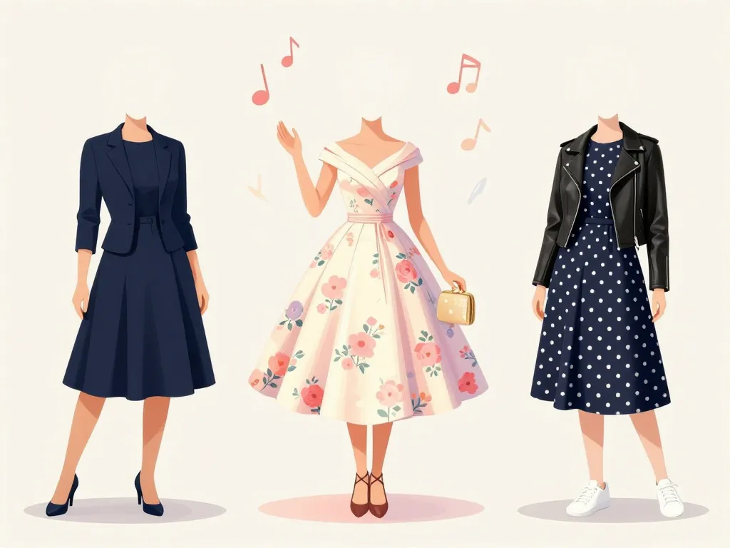 Tenues robe année 50 bureau cérémonie et baskets