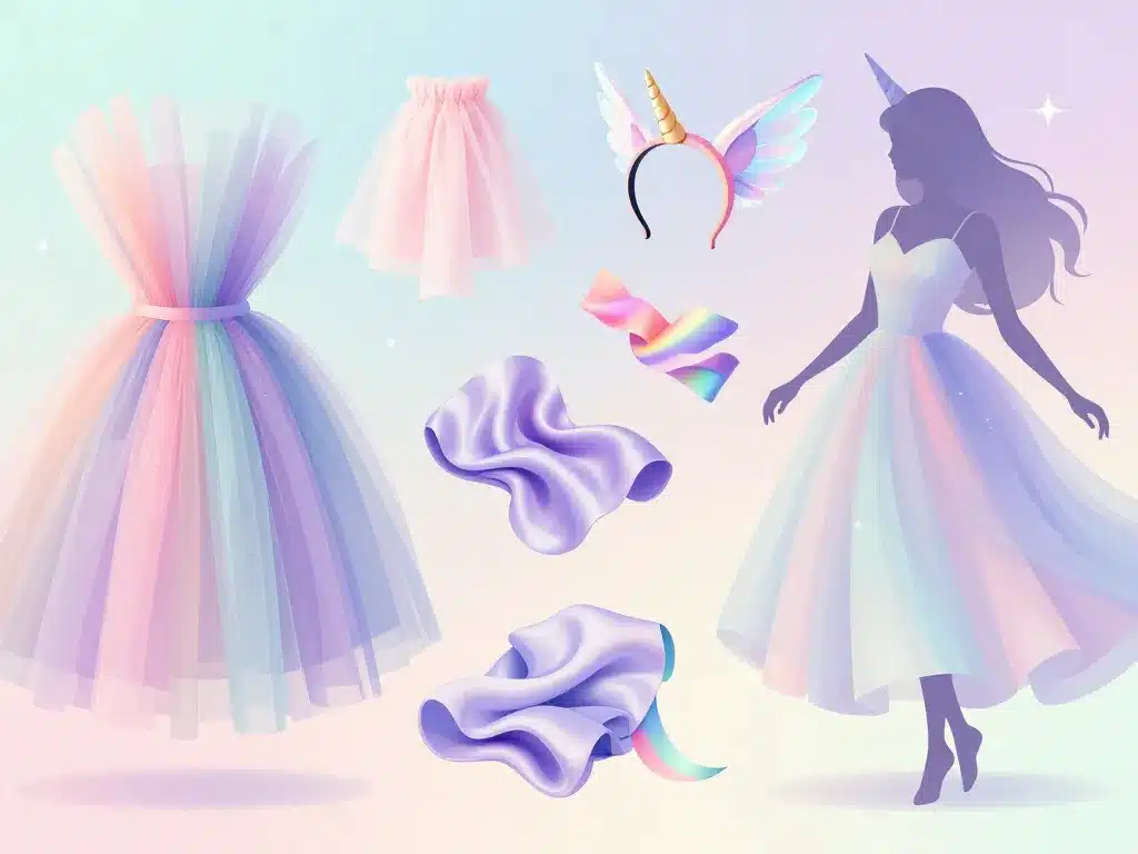 robe licorne tulle détails et tissus