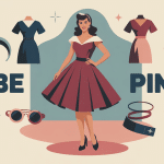 Illustration robe pin up moderne swing et crayon, motifs rétro