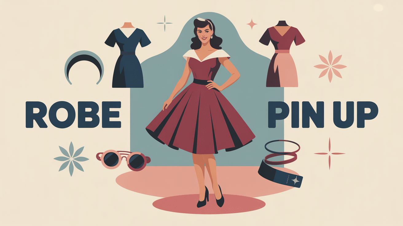 Illustration robe pin up moderne swing et crayon, motifs rétro