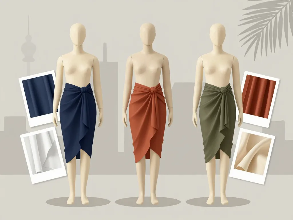 Scène produit sarong, silhouettes et échantillons tissus