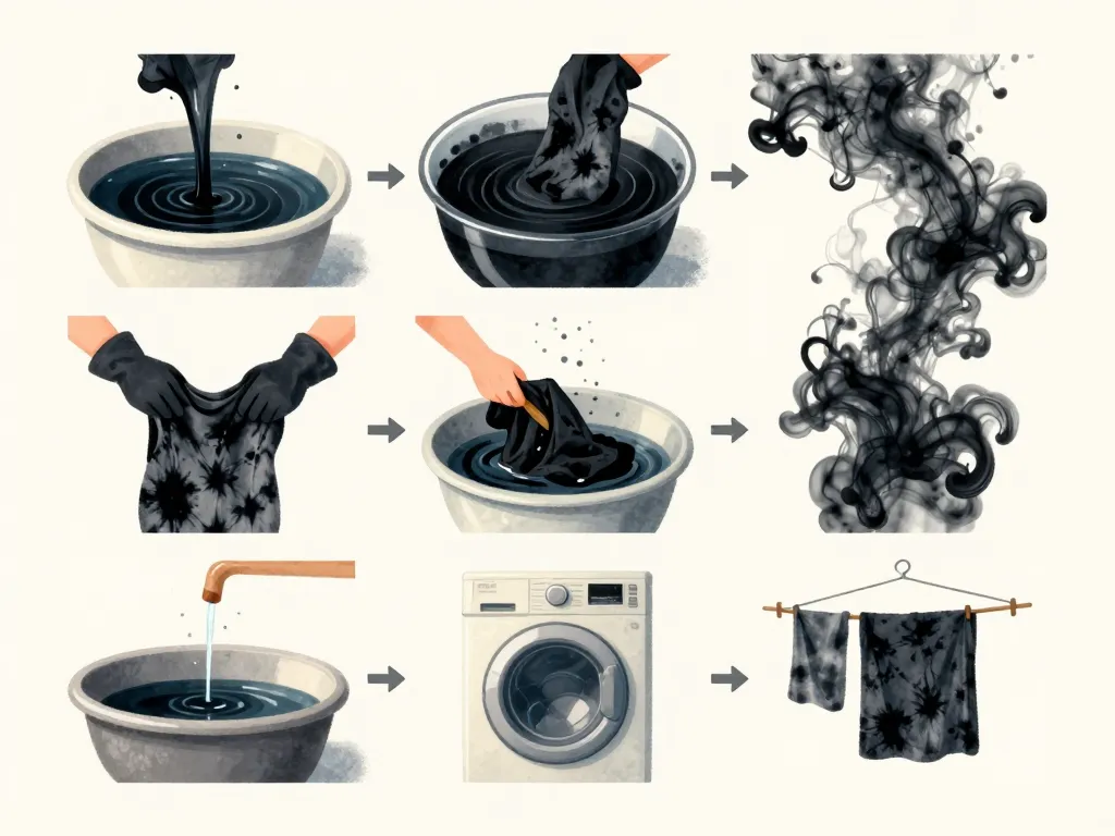 teindre en noir un vetement: bain, rinçage, lavage, séchage