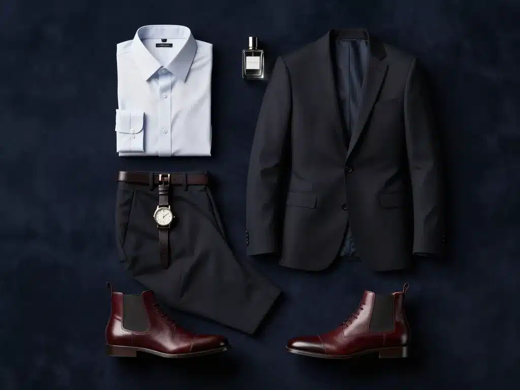 Tenue homme sexy habillée avec chemise, blazer et chaussures