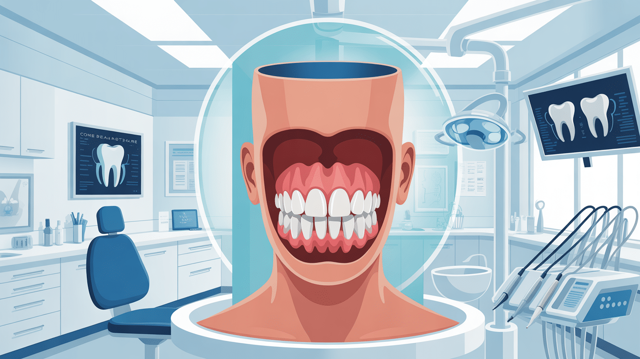 illustration cone beam dentaire 3D en cabinet