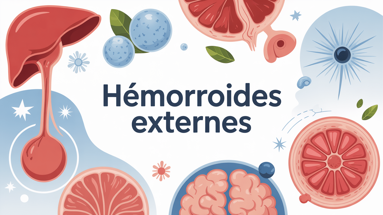 Hémorroïde externe photo explicative sur fond médical