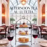 Scène d'Afternoon Tea au Lutetia avec verrière colorée