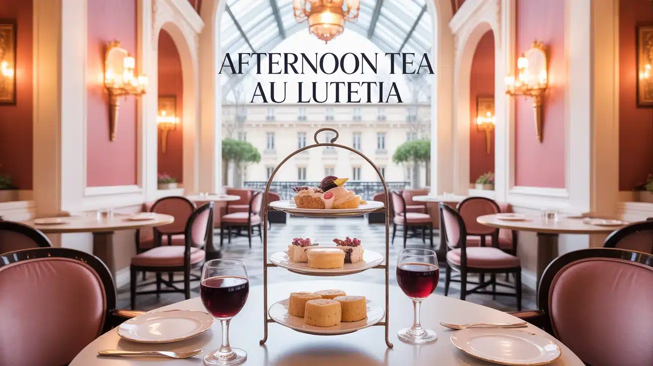 Scène d'Afternoon Tea au Lutetia avec verrière colorée