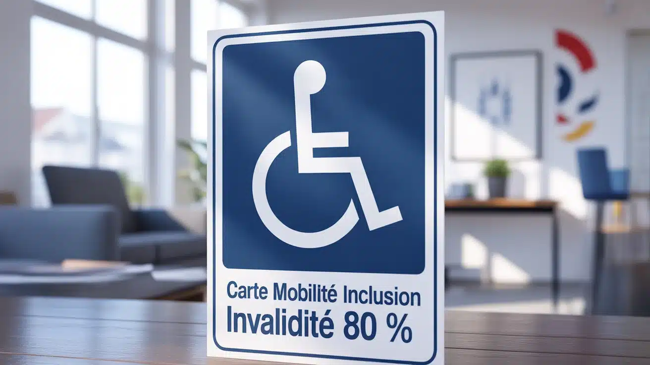 Illustration carte Mobilité Inclusion invalidité 80 % avec symbole handicap