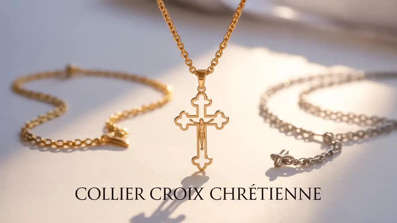 Collier croix chrétienne stylisée dorée et argentée