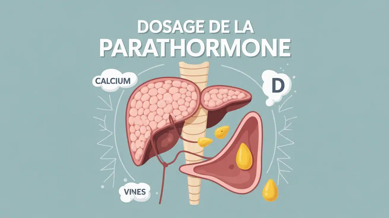 Illustration vectorielle du dosage de la parathormone avec glandes parathyroïdes et calcium