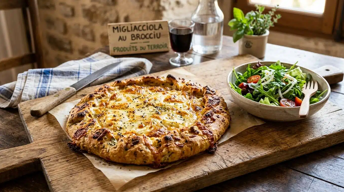 Migliacciola corse traditionnelle dorée avec fromage fondant