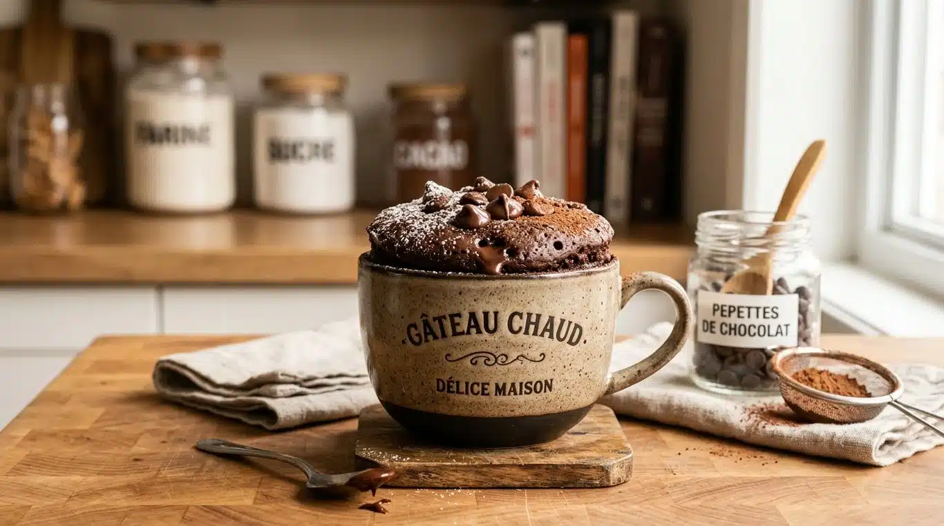 Mug cake au chocolat sans lait appétissant