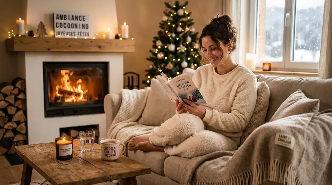 Femme portant un ensemble pyjama pilou pilou doux et confortable pour l'hiver