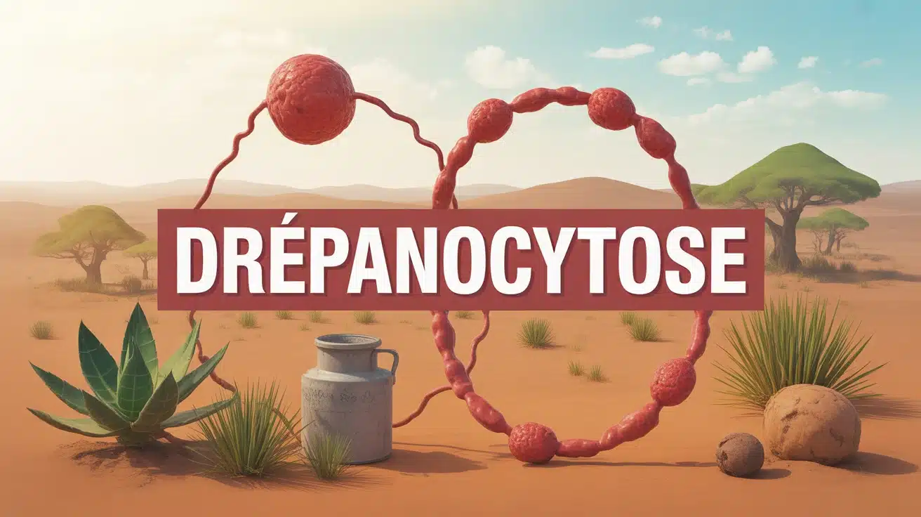 Illustration vectorielle drépanocytose Burkina Faso avec globules rouges et plantes médicinales