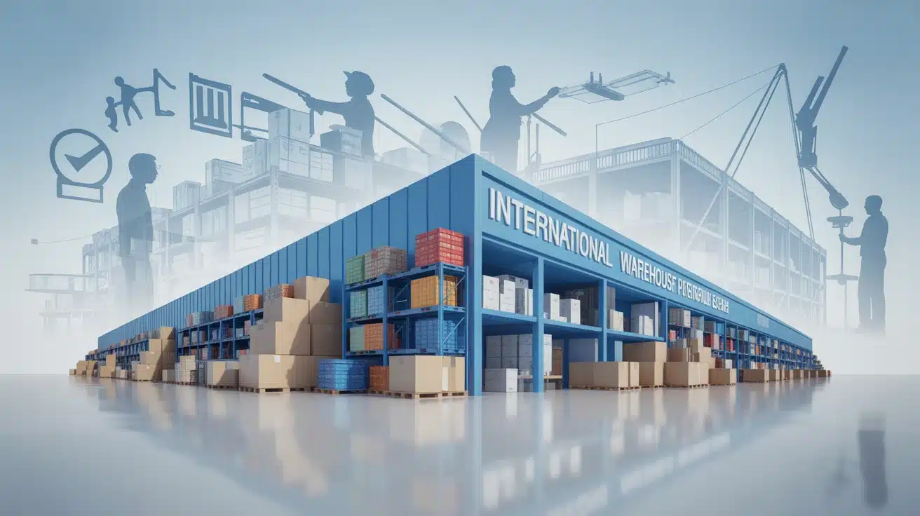 Entrepôt International Warehouse Shein avec colis et conteneurs