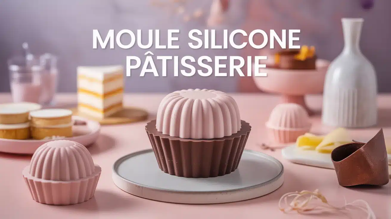 Illustration moule silicone pâtisserie avec gâteaux et ingrédients