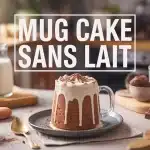 Mug cake sans lait appétissant avec ingrédients végétaux sur table de cuisine