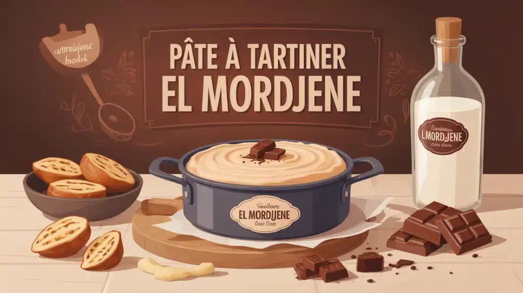 pot de pâte à tartiner El Mordjene avec noisettes et chocolat blanc