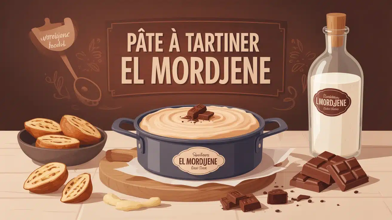 pot de pâte à tartiner El Mordjene avec noisettes et chocolat blanc