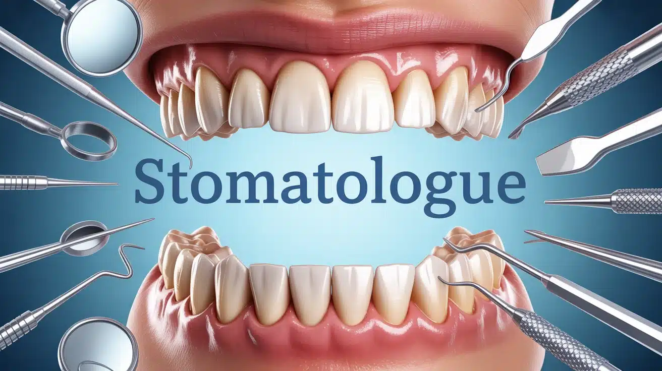 Illustration stomatologue avec mâchoire dents et glandes salivaires