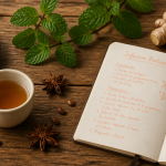 badiane bienfaits the ou tisane en tasse sur table bois