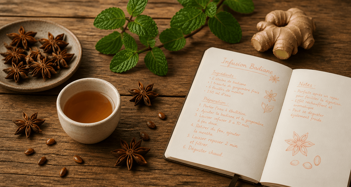 Infusion à la badiane sur table en bois