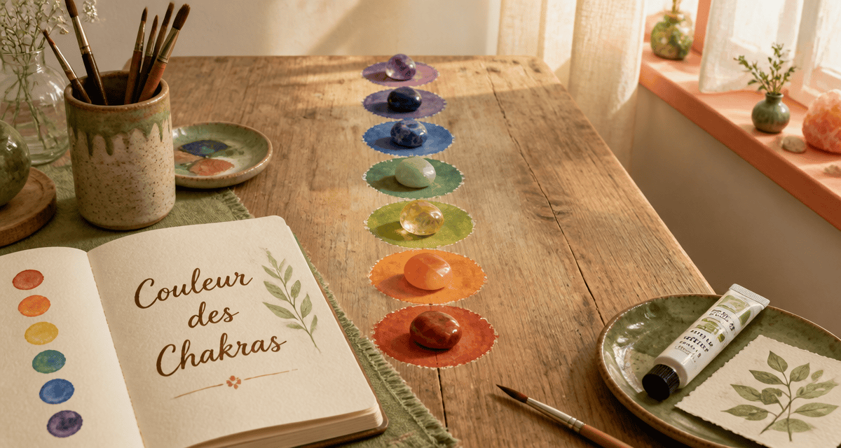 couleur des chakras pierres sur cercles gouache