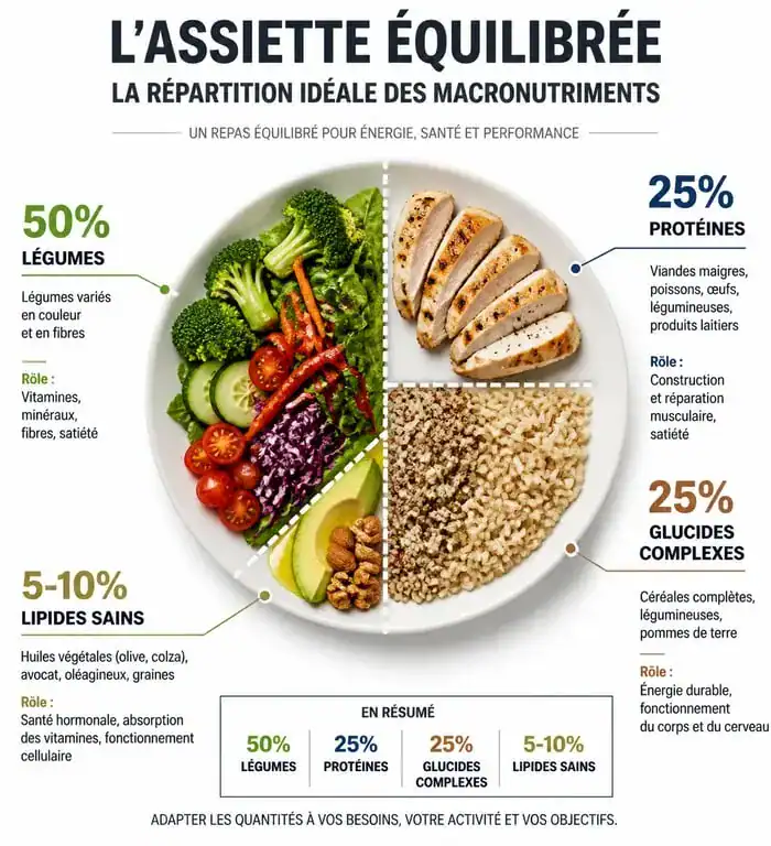 Infographie composition assiette équilibrée plan alimentaire nutritionniste
