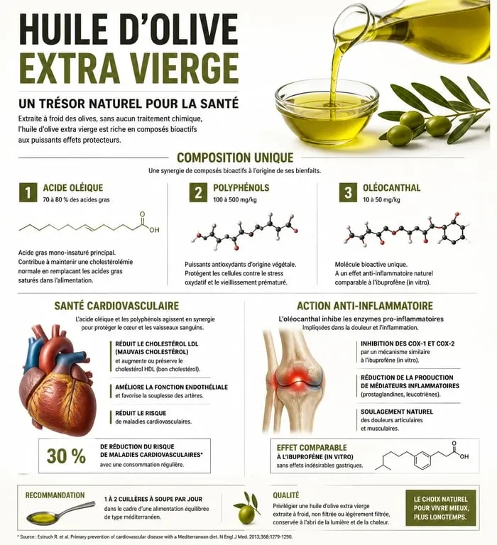 Infographie des bienfaits de l'huile d'olive pour la santé et le métabolisme