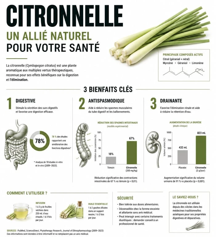 Infographie des bienfaits santé de la tisane de citronnelle