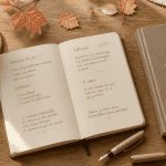bureau flat-lay maturité émotionnelle carnet thé livre