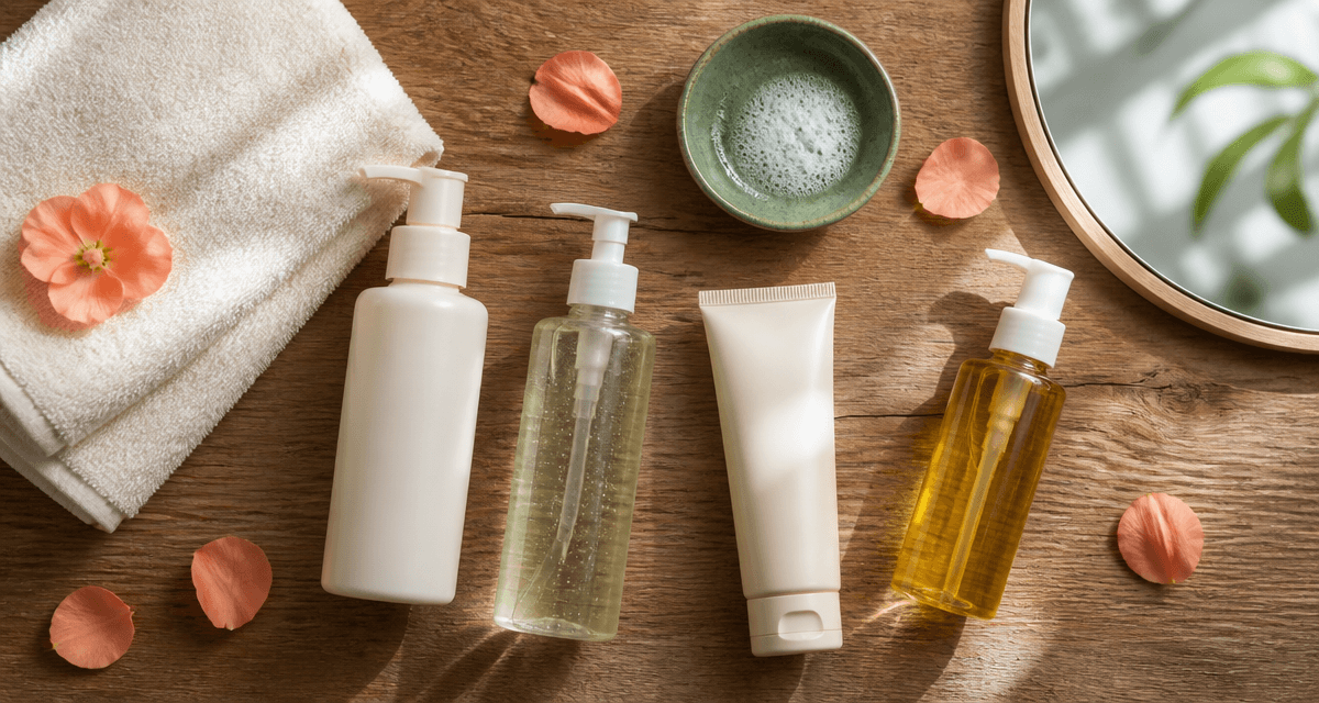 Meilleur nettoyant visage crème gel huile lait sur table bois