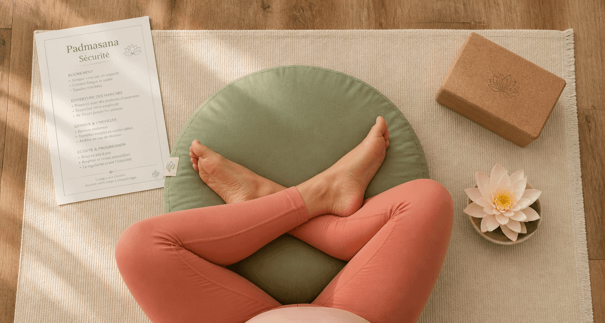 Position lotus demi-lotus sur tapis yoga