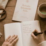 Retraite spirituelle femme seule écrivant carnet