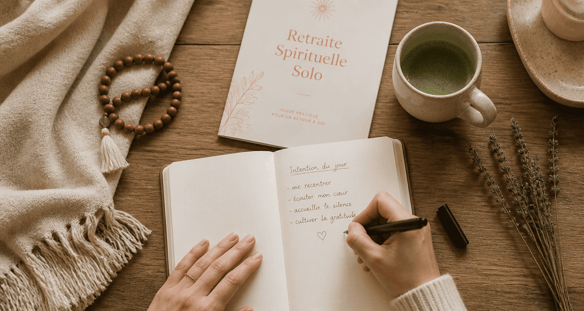 Retraite spirituelle femme seule écrivant carnet