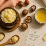 Bienfaits beurre de karité : pot, noix et texture pour peau et cheveux