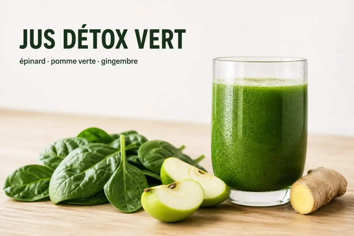 Jus détox pour le foie maison avec épinards, pomme et gingembre