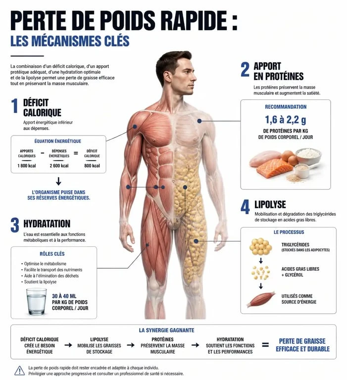 Infographie sur les mécanismes d'un régime rapide et efficace pour la perte de poids