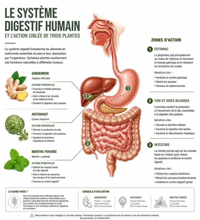 Infographie sur les aides naturelles pour une meilleure digestion et le confort intestinal