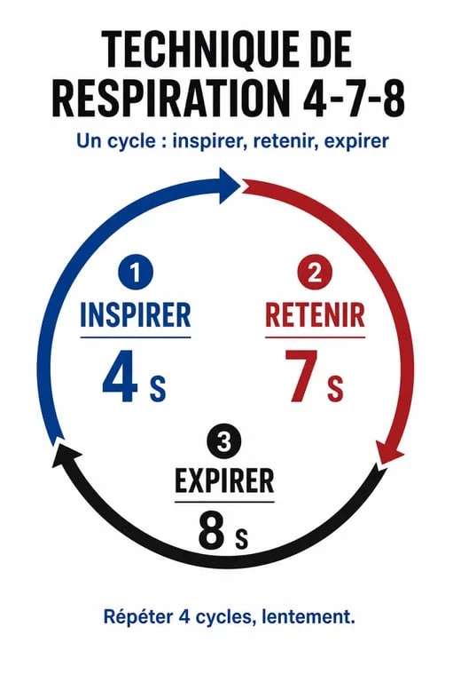 Infographie de la technique de respiration 4-7-8 pour s'endormir rapidement