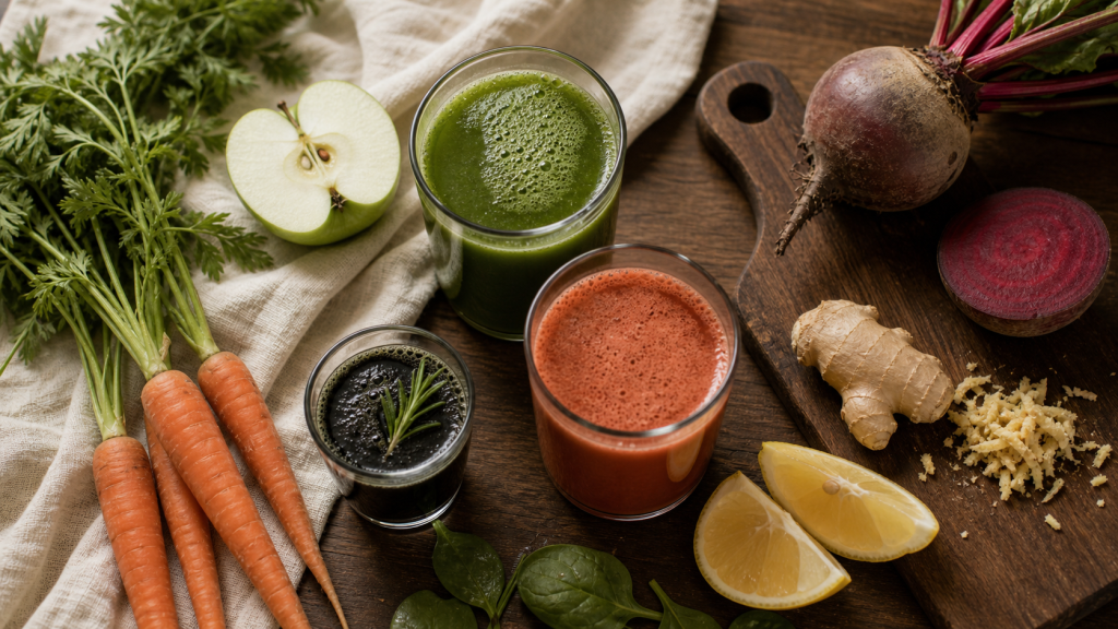 Jus detox pour le foie : trois recettes naturelles au vert, pourpre et radis
