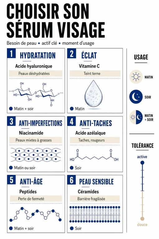 Quel serum choisir : comparatif visuel des sérums visage selon le type de peau et le besoin