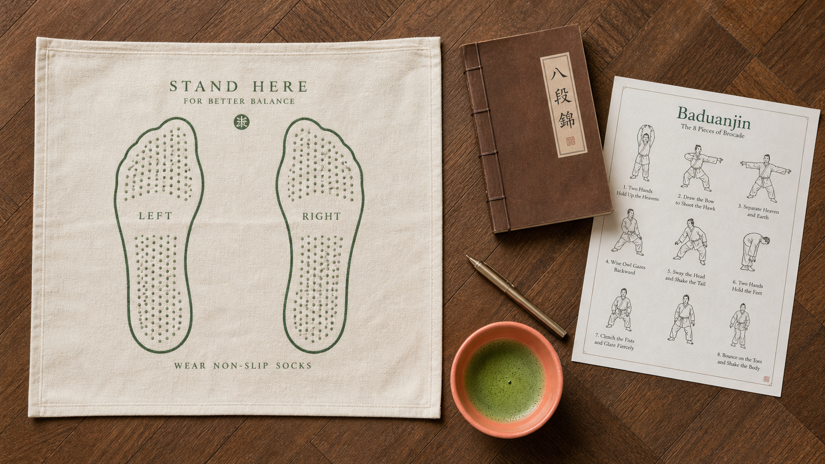 Les 8 postures du qi gong Baduanjin, tapis et carnet de pratique