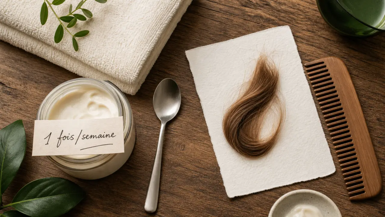 Masque cheveux : combien de fois par semaine, pot et serviette sur table