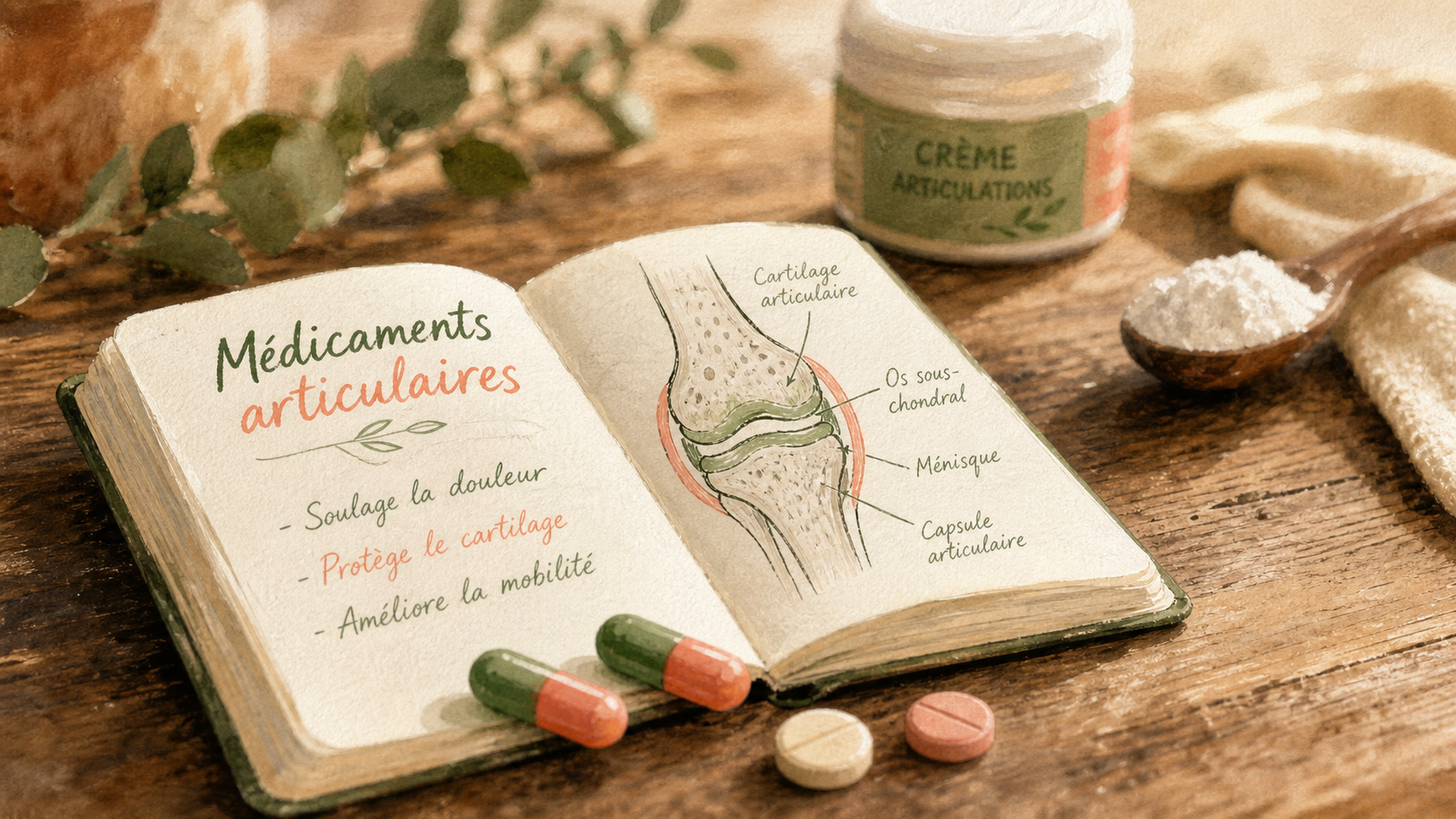 Medicament pour les articulations et le cartilage : gélules et schéma du cartilage