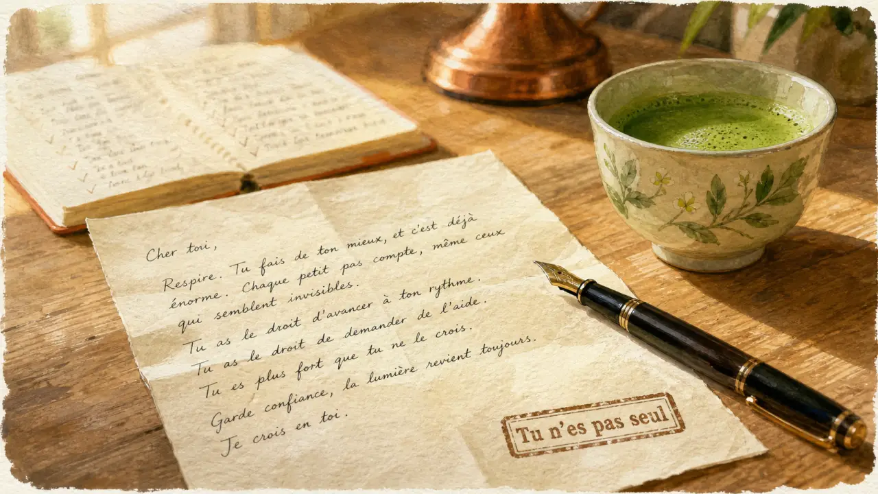 Texte pour redonner confiance à quelqu un : “Tu n’es pas seul” sur une lettre manuscrite
